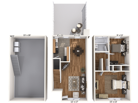Floor plan for 2 beds, 1 bath, 810 sqft